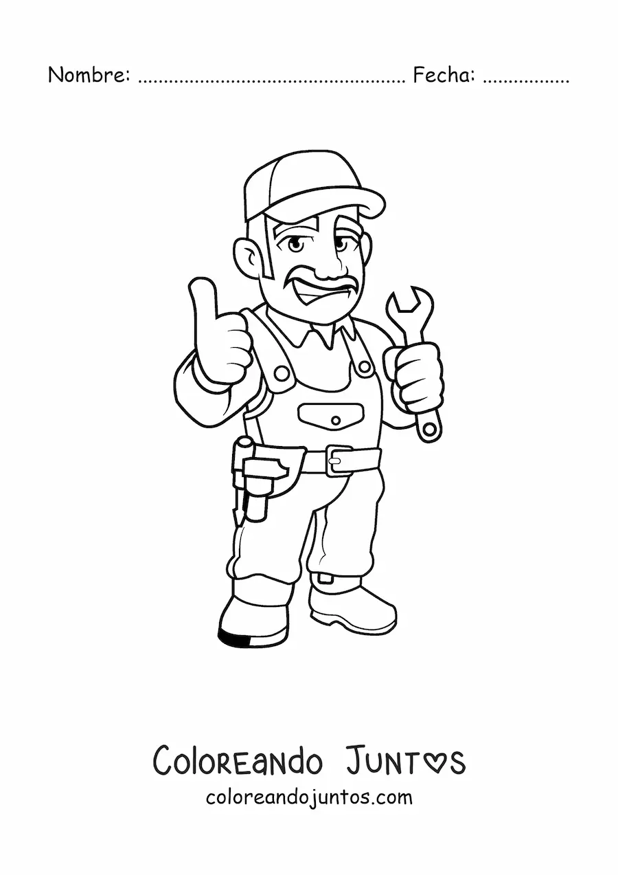 Imagen para colorear de hombre con profesión de mecánico animado