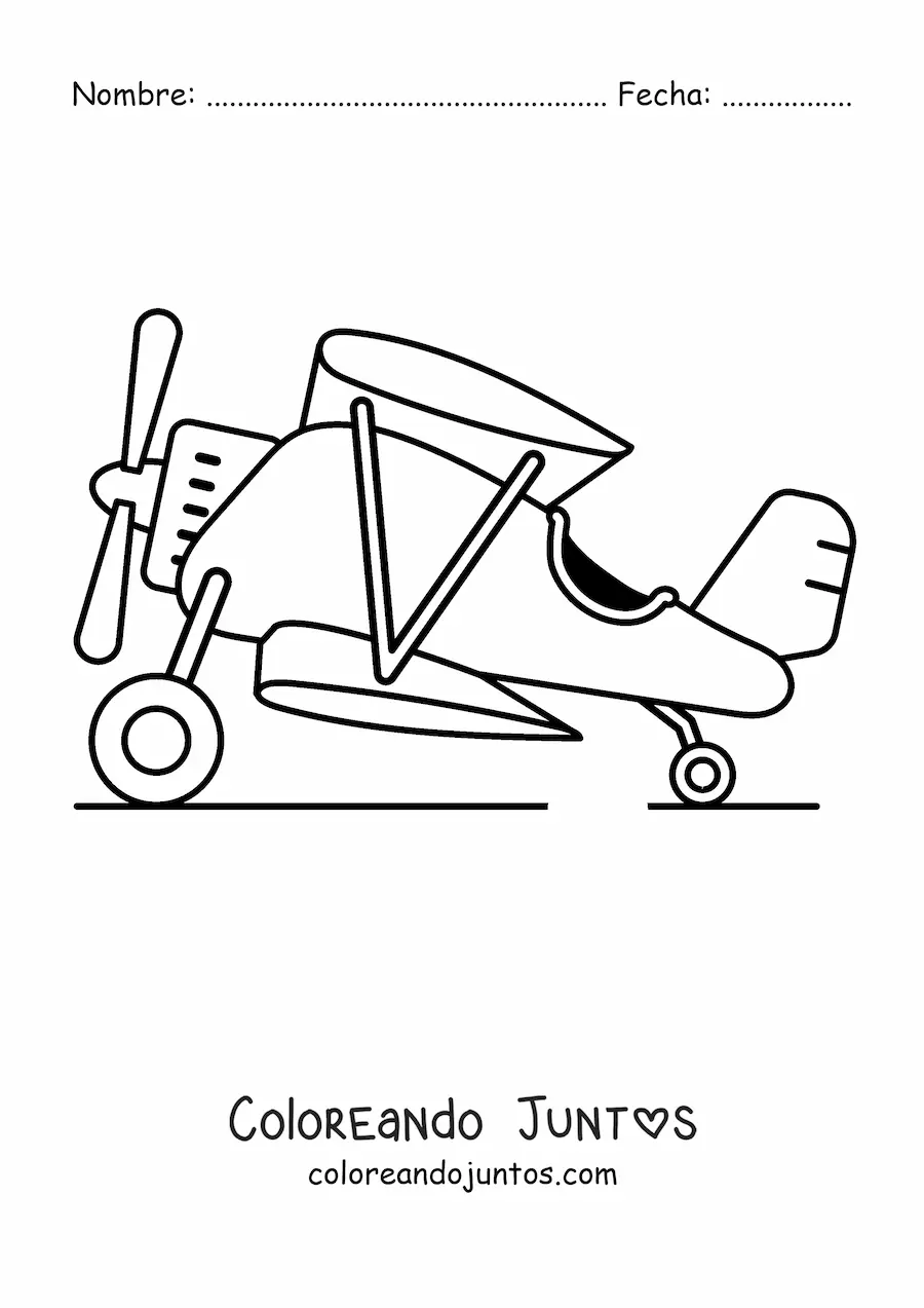 Imagen para colorear de un biplano de lado