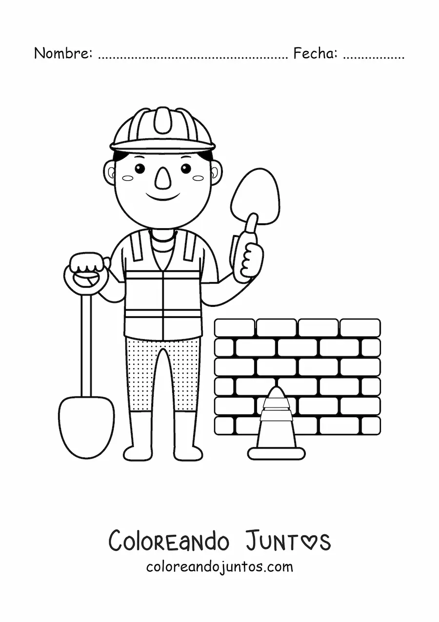 Imagen para colorear de albañil trabajando en la construcción de una pared