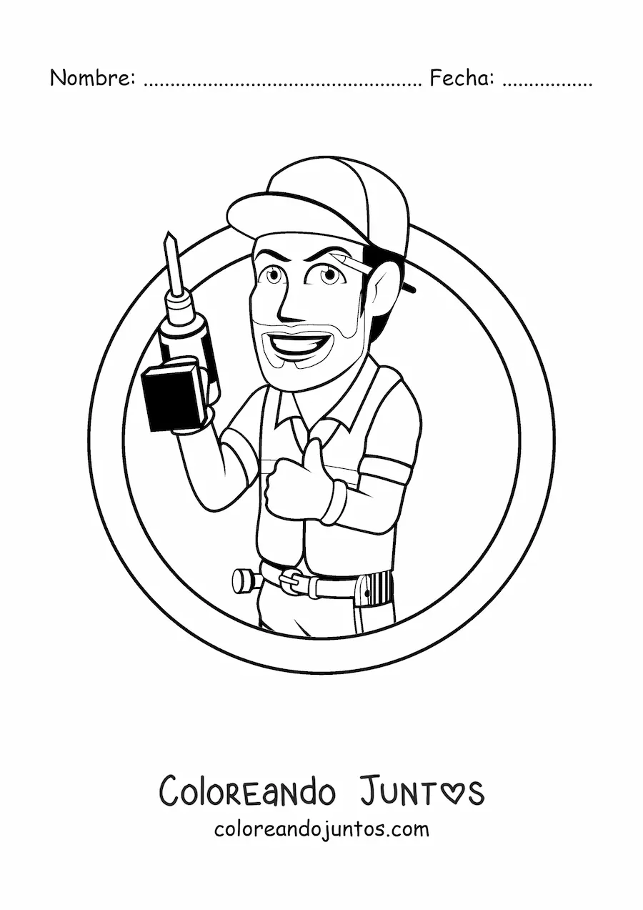 Imagen para colorear de caricatura de un hombre con oficio de albañil