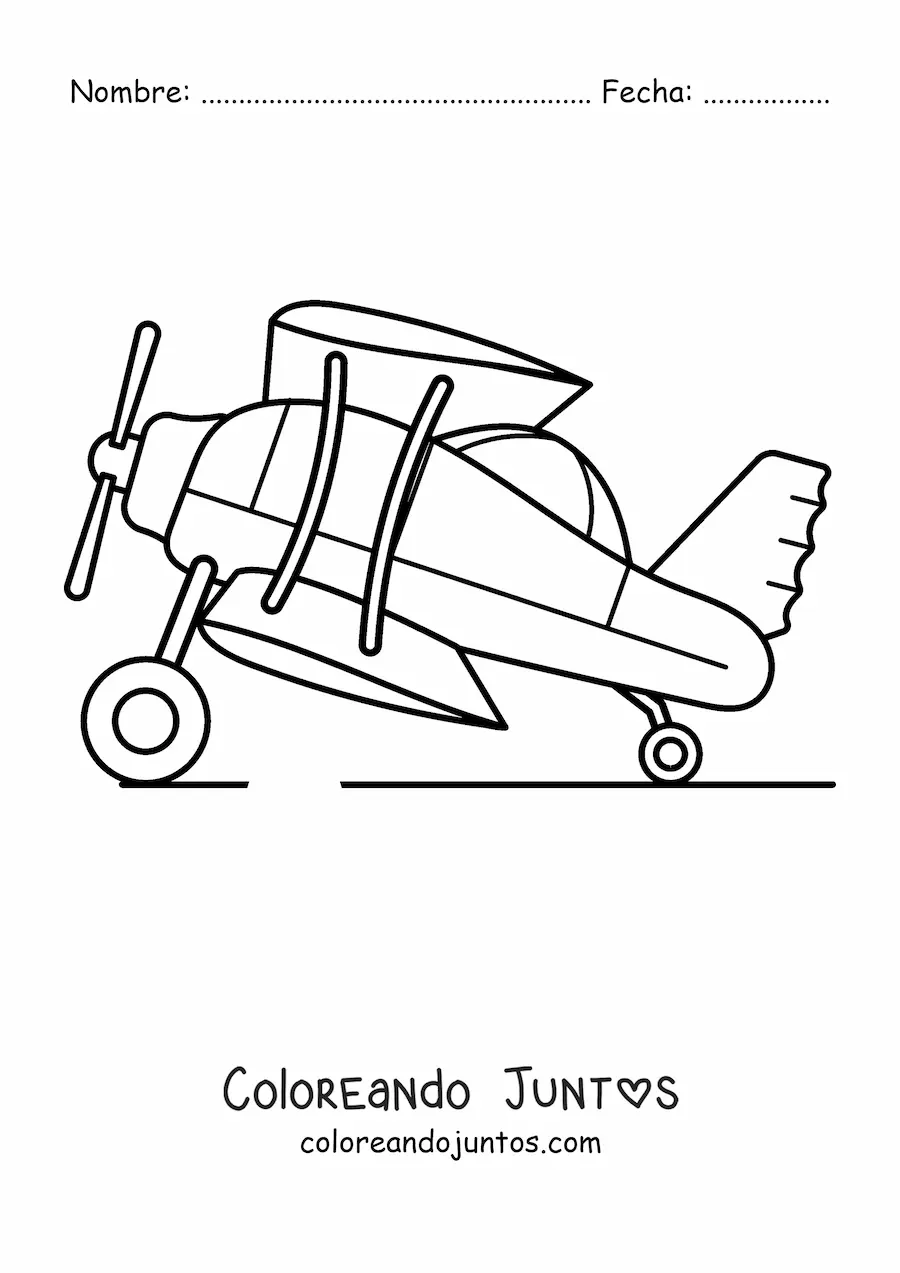 Imagen para colorear de un biplano de lado