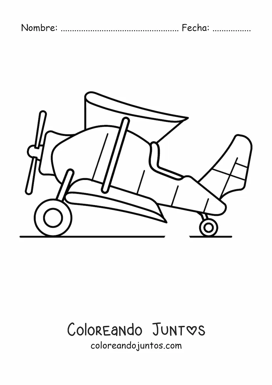 Imagen para colorear de un biplano de lado
