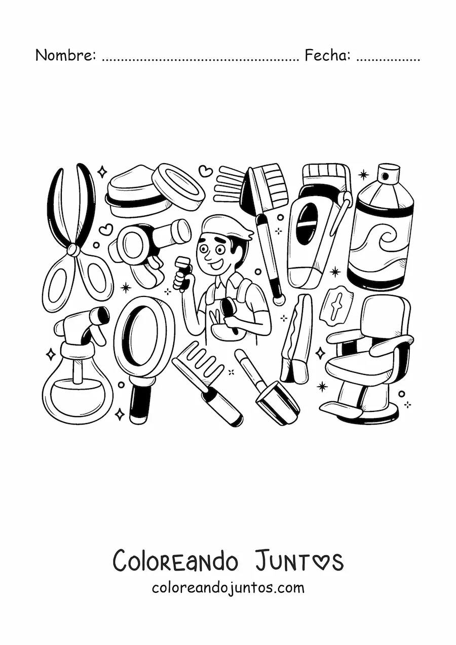 Imagen para colorear de oficio del barbero con su silla y sus herramientas