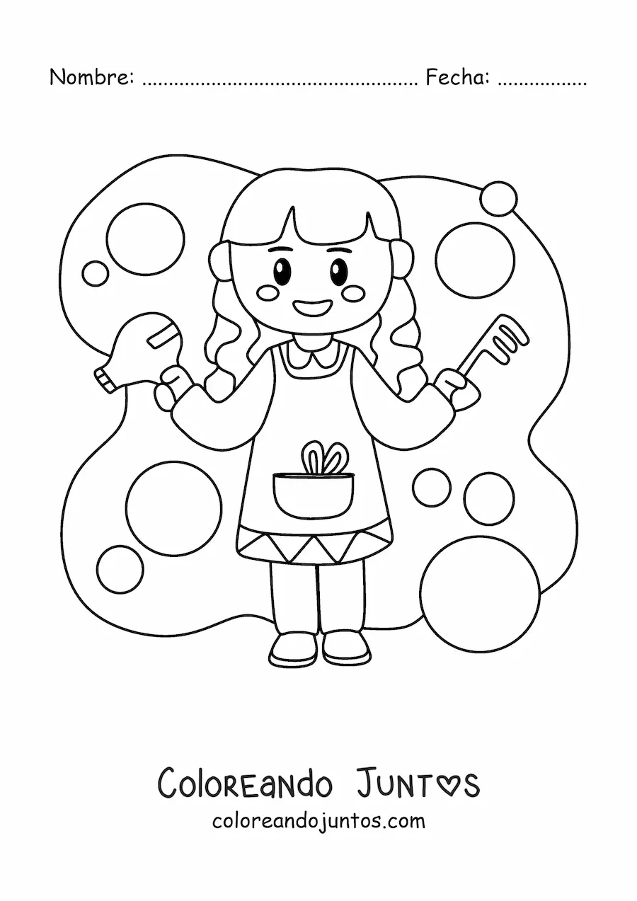 Imagen para colorear de peluquera animada con un peine y un secador