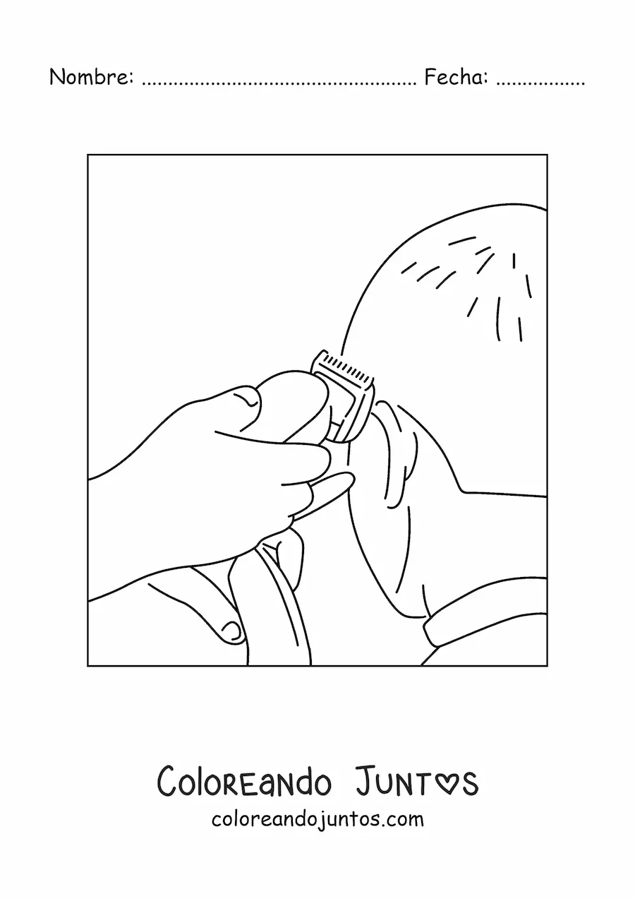 Imagen para colorear de barbero afeitando a un cliente con máquina