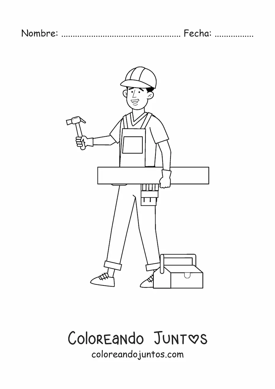 Imagen para colorear de hombre con oficio de carpintero con sus herramientas