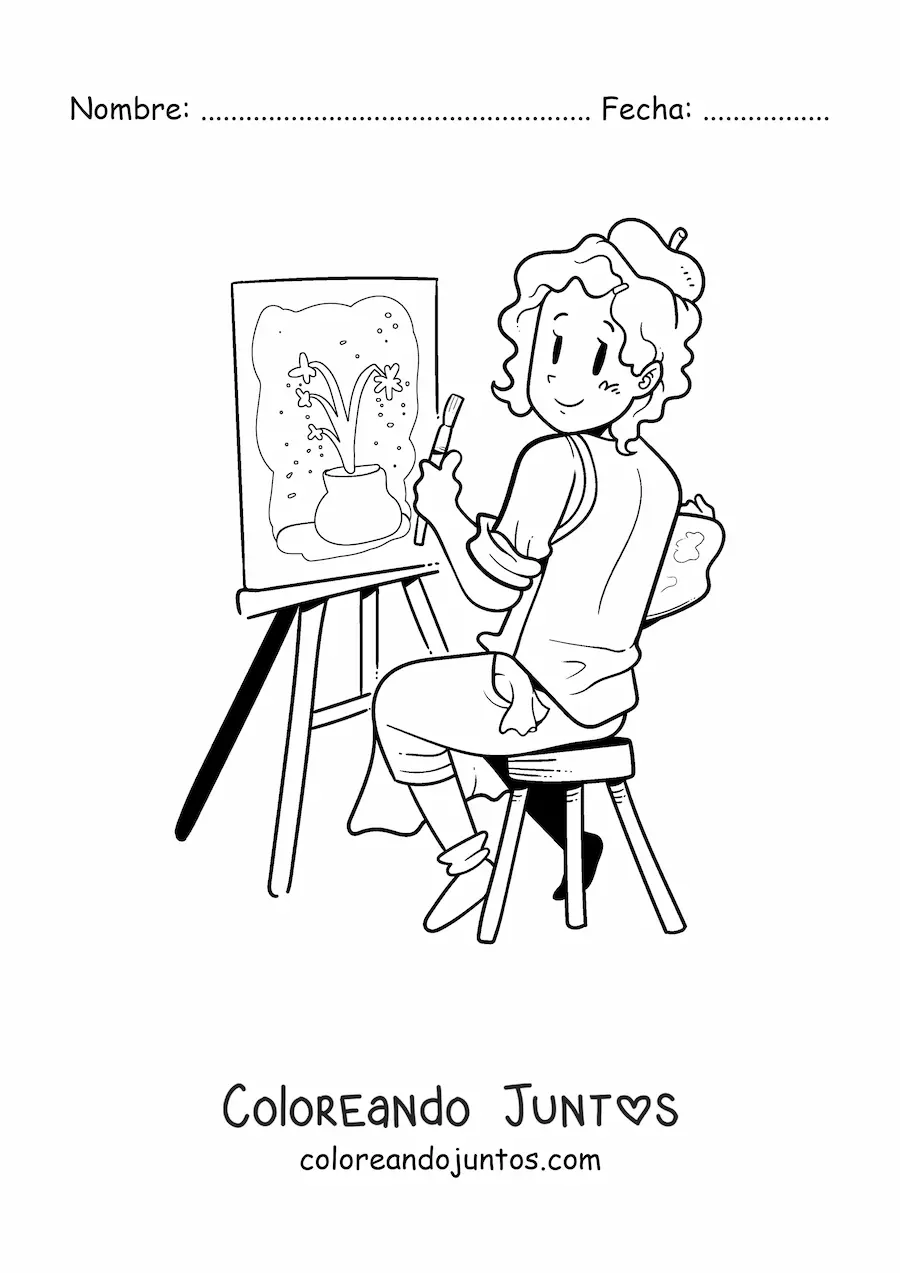 Imagen para colorear de pintora artística creando una obra