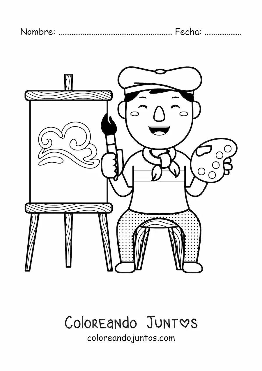Imagen para colorear de pintor artístico pintando un cuadro