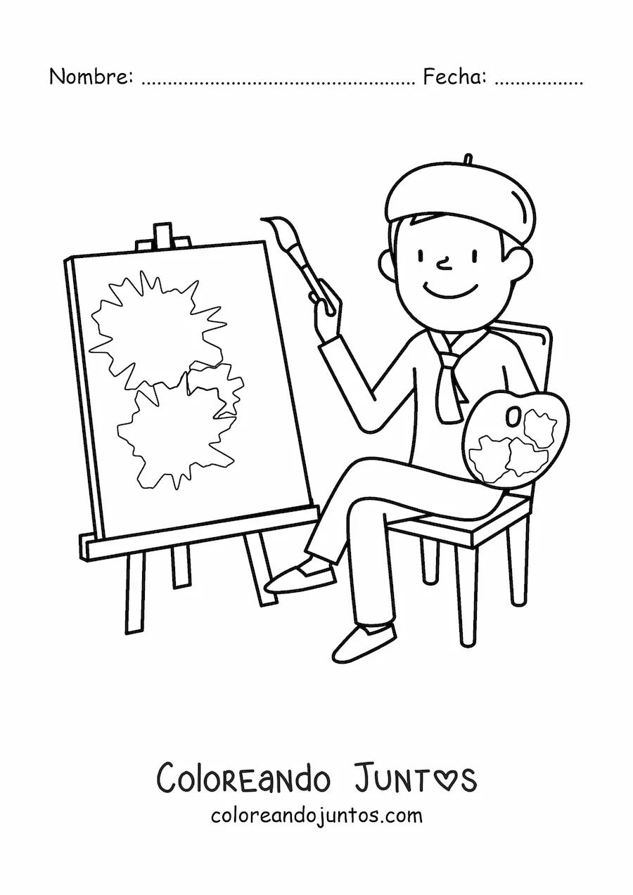 Imagen para colorear de artista francés animado pintando un cuadro