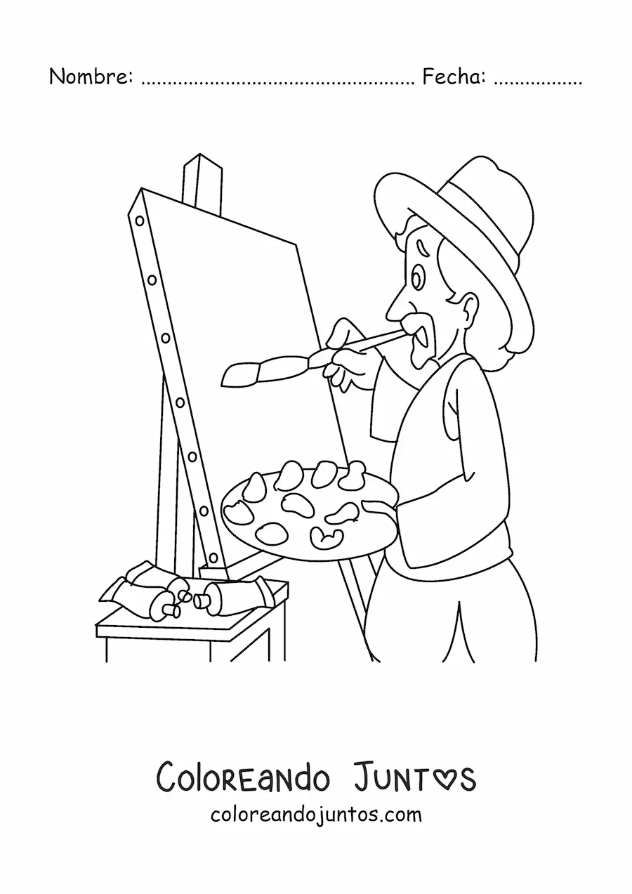 Imagen para colorear de van gogh animado pintando un cuadro