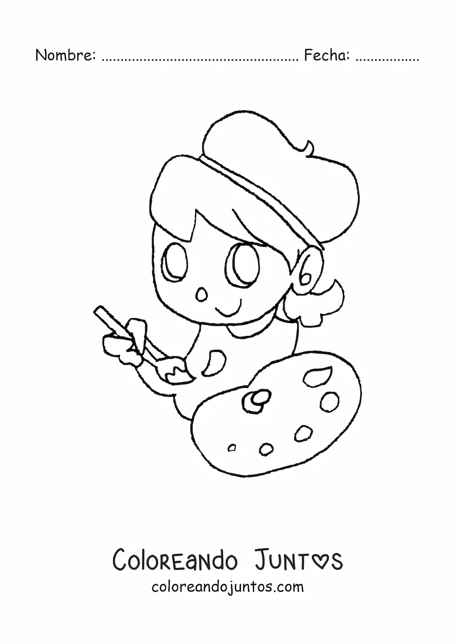 Imagen para colorear de pintora fácil con una paleta y un pincel