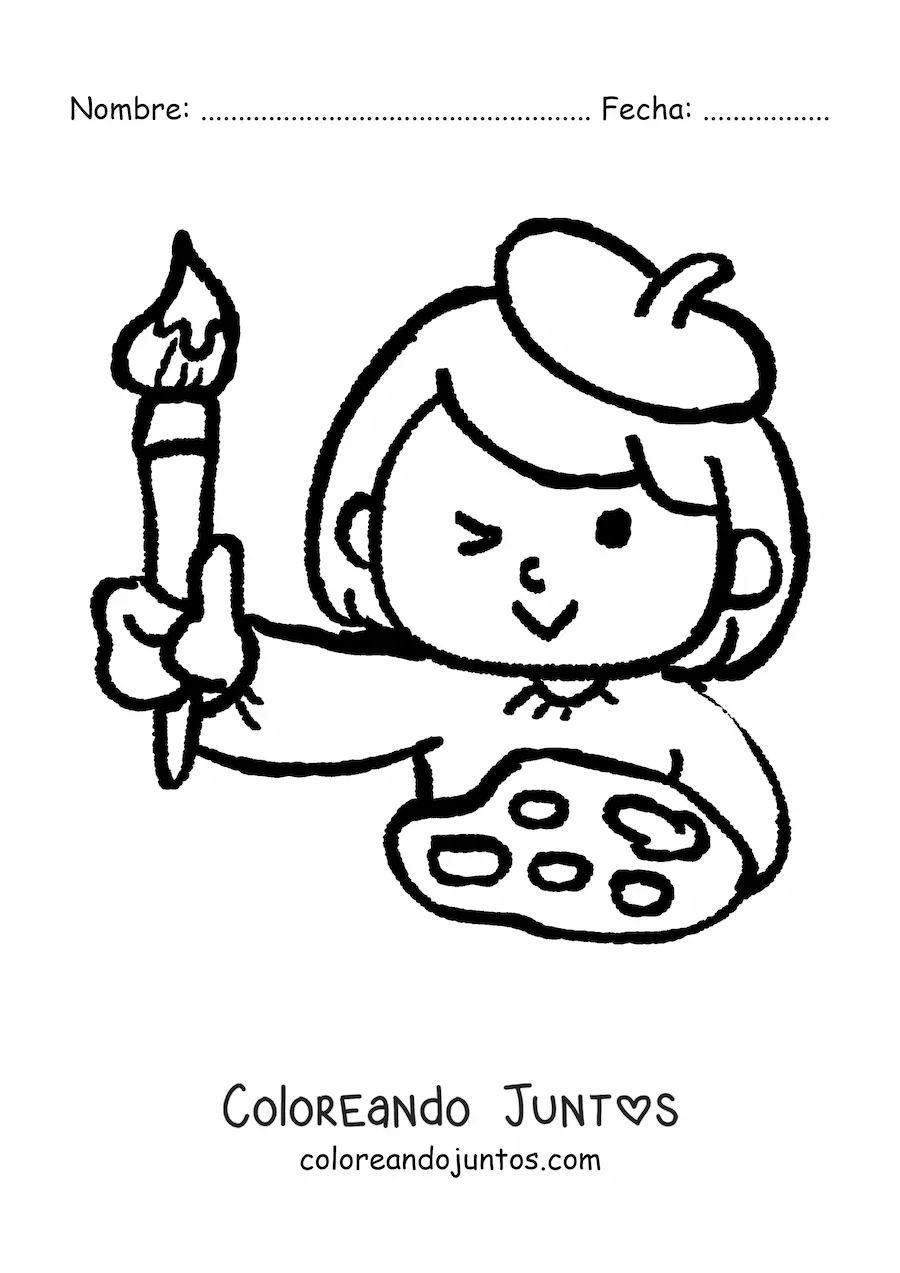 Imagen para colorear de artista plástico fácil con una paleta y un pincel