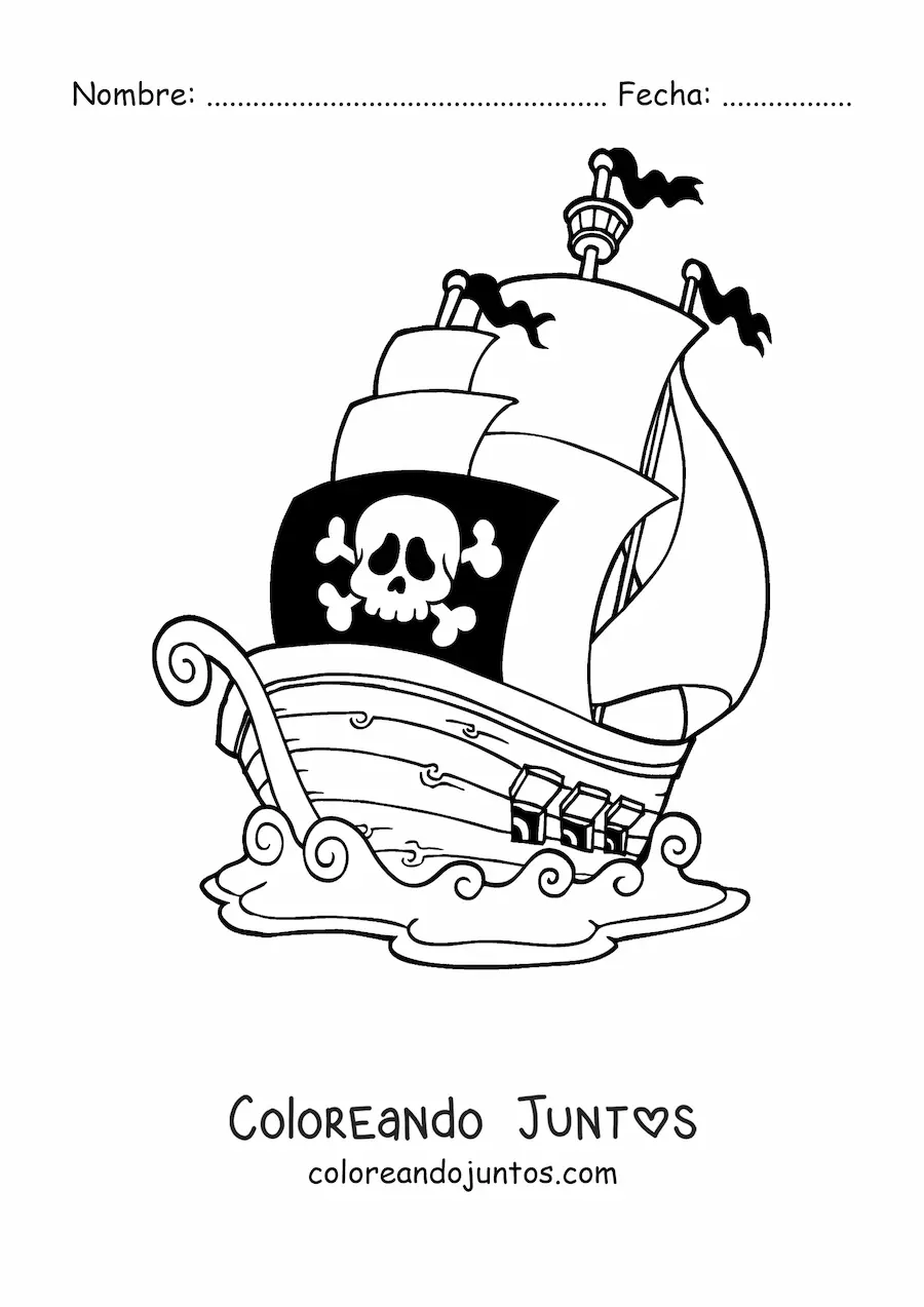 Imagen para colorear de un barco pirata en el mar