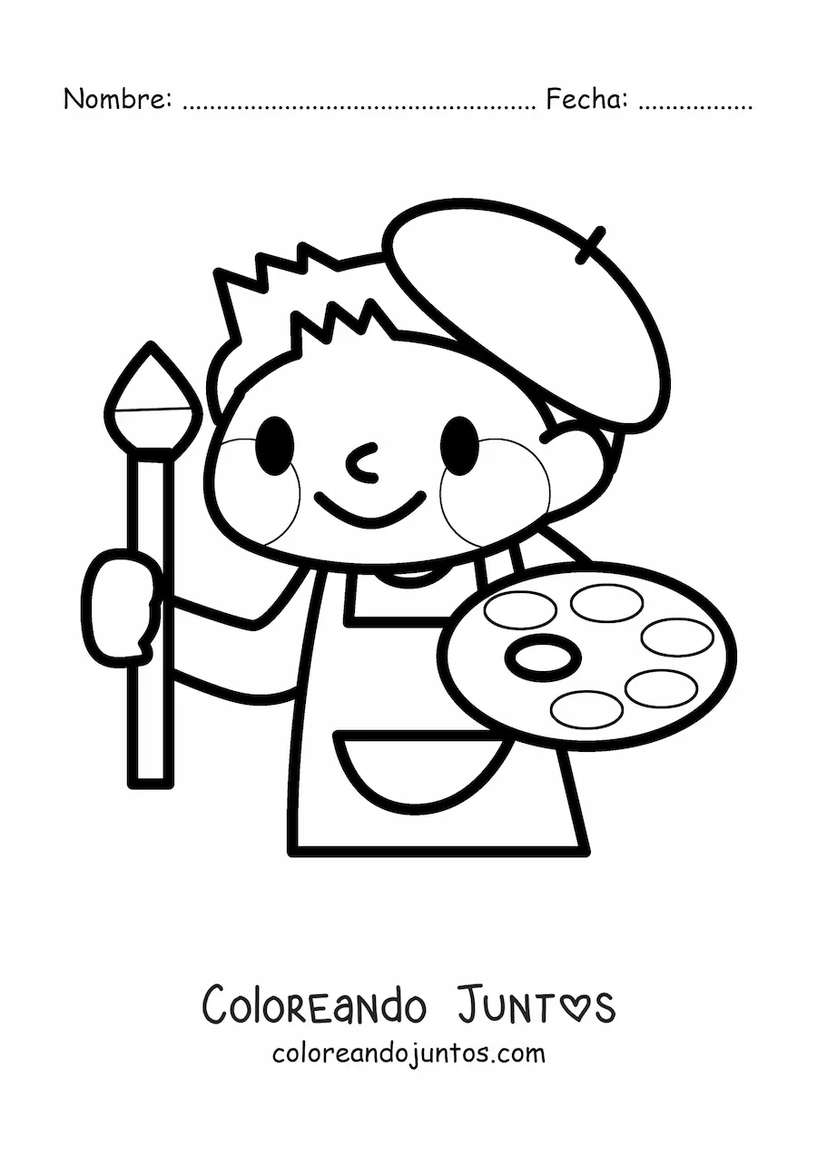 Imagen para colorear de pintor fácil kawaii
