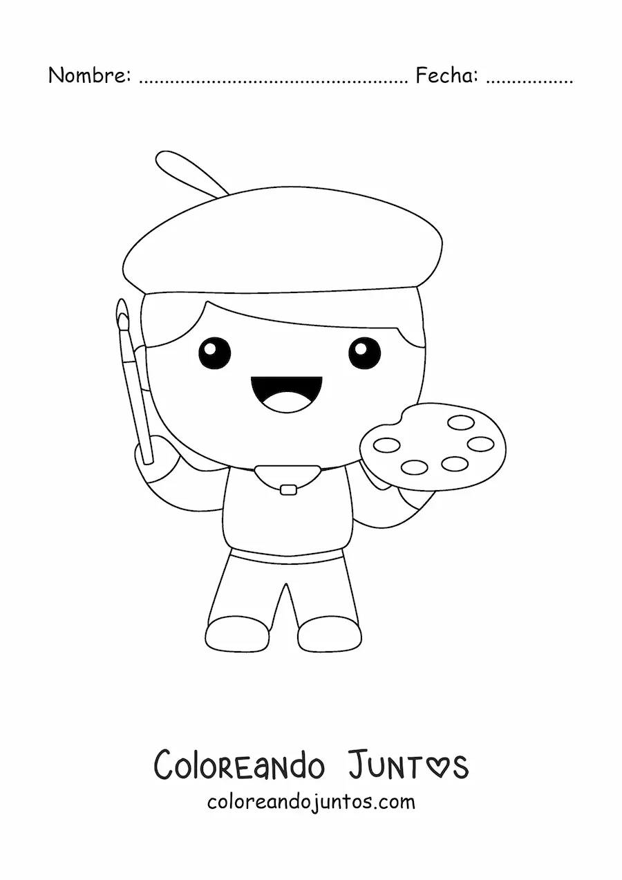 Imagen para colorear de pintor fácil animado