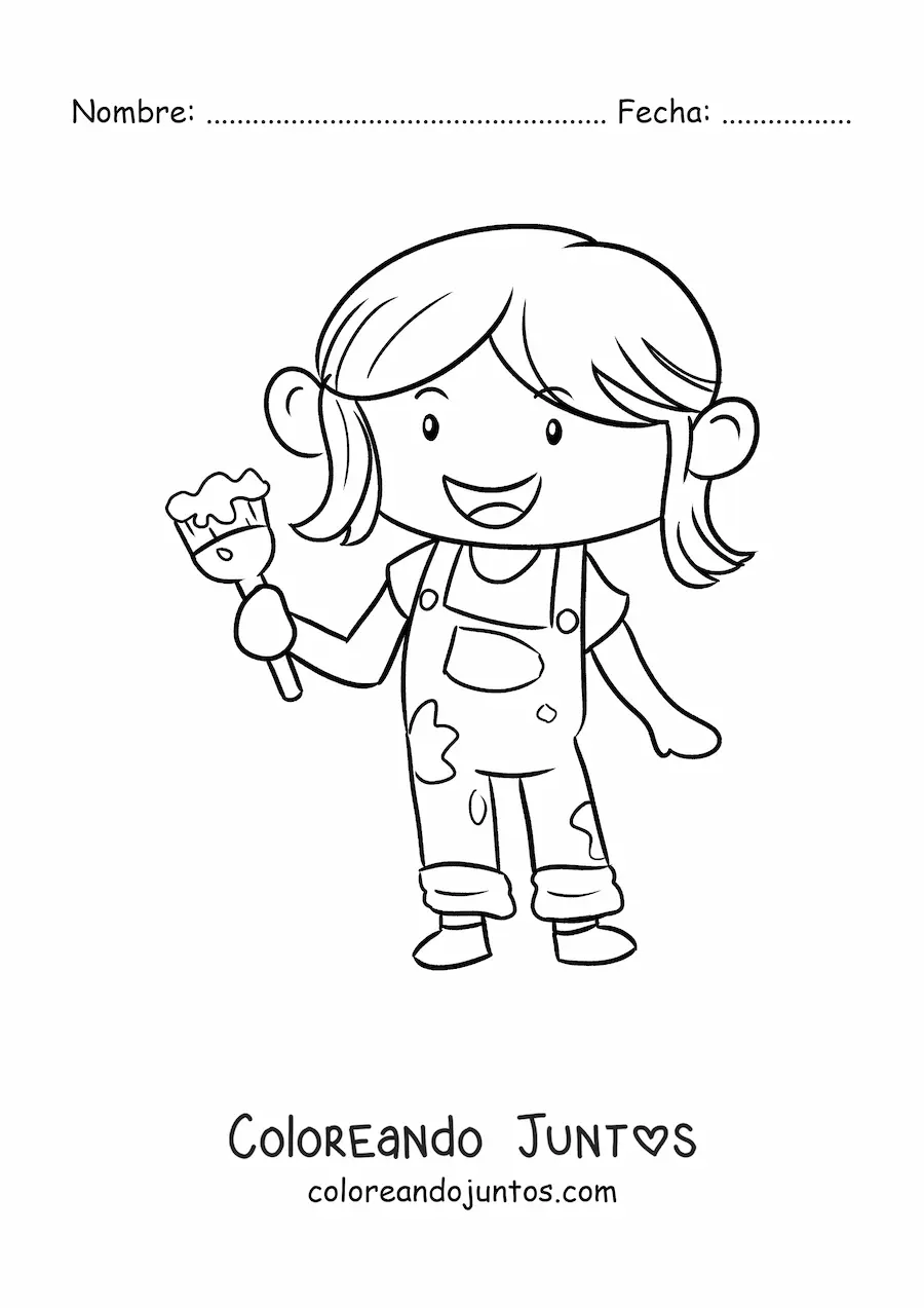 Imagen para colorear de niña pintora con una brocha