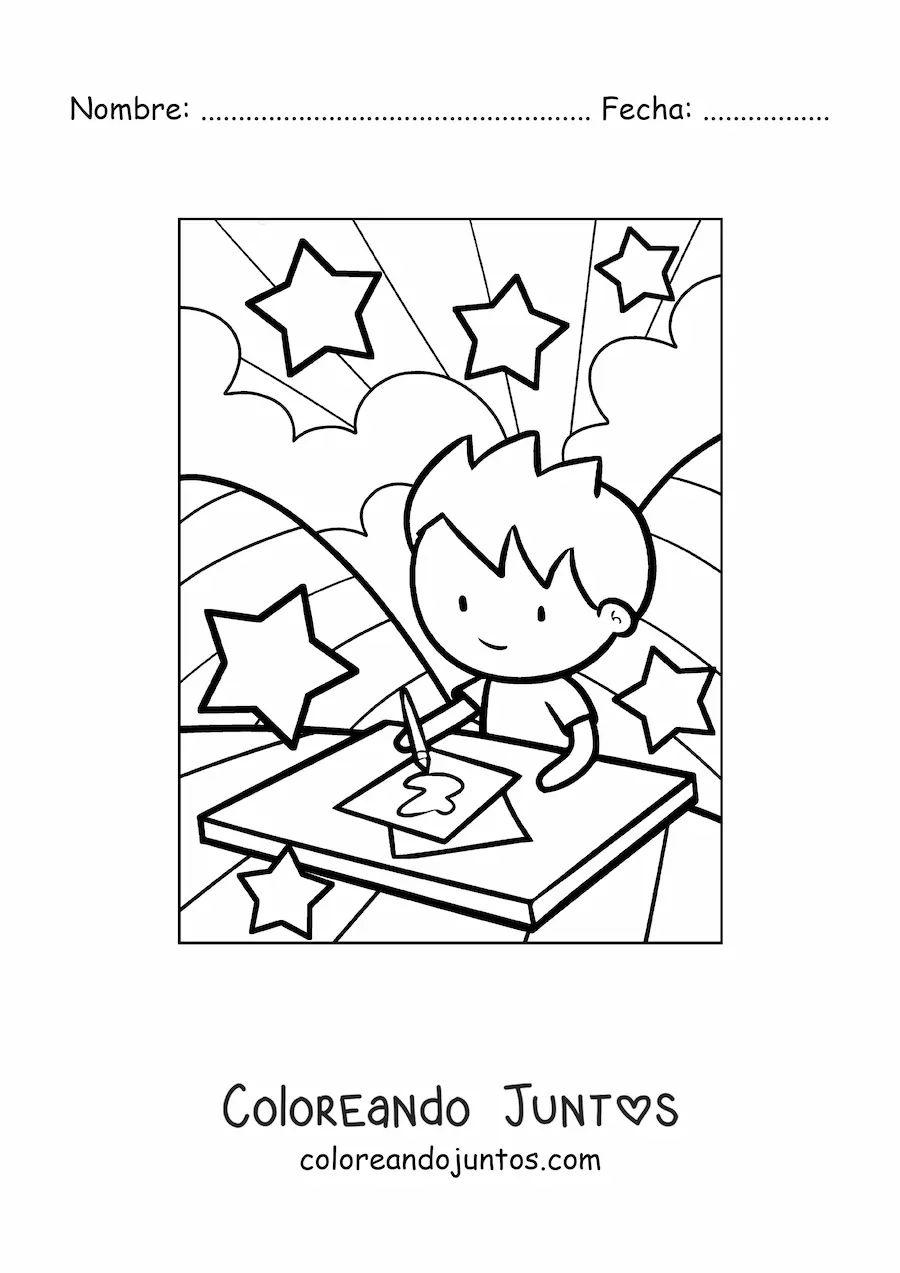 Imagen para colorear de niño pintando en clase de arte
