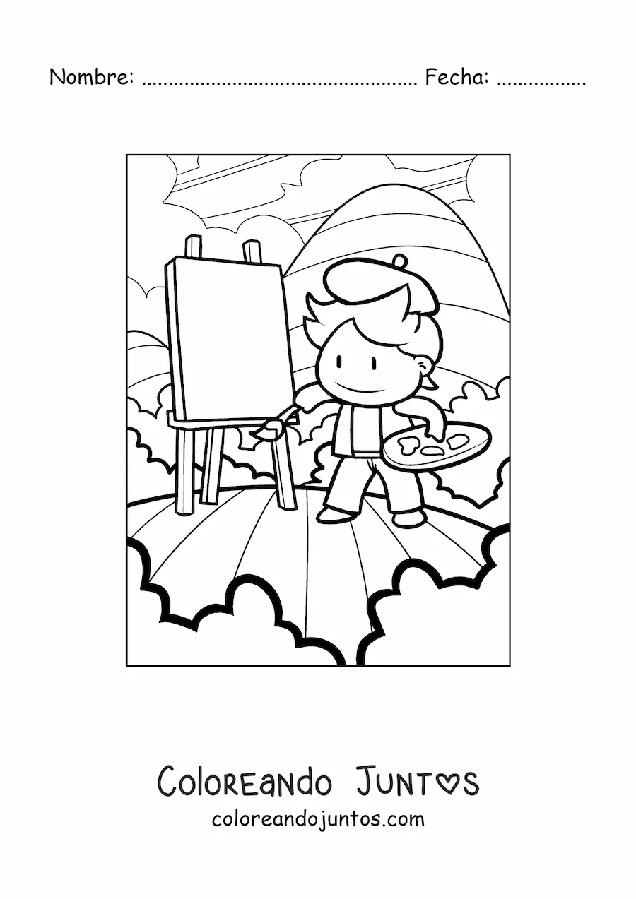Imagen para colorear de pintor animado creando una obra de arte