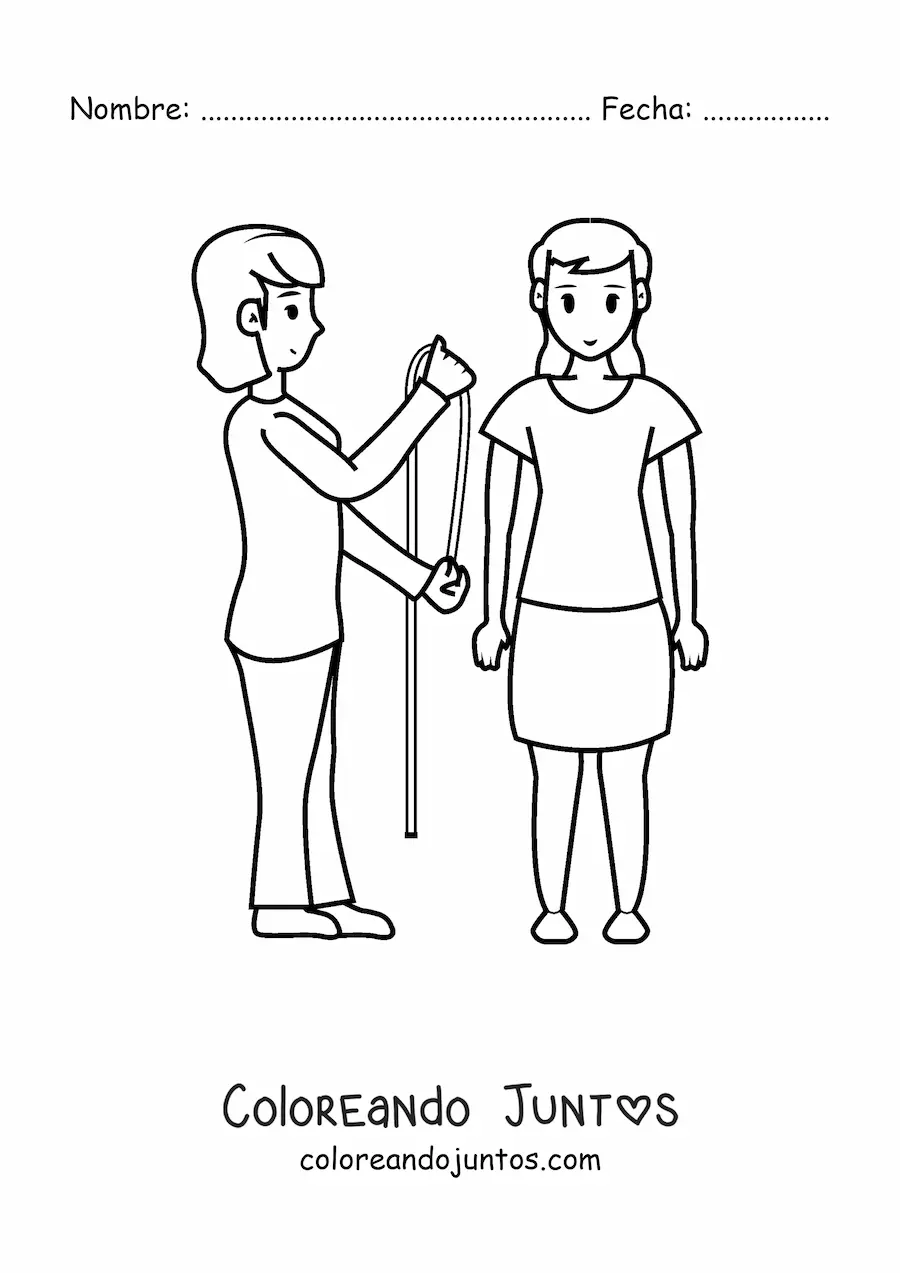 Imagen para colorear de mujer modista tomando las medidas de la clienta