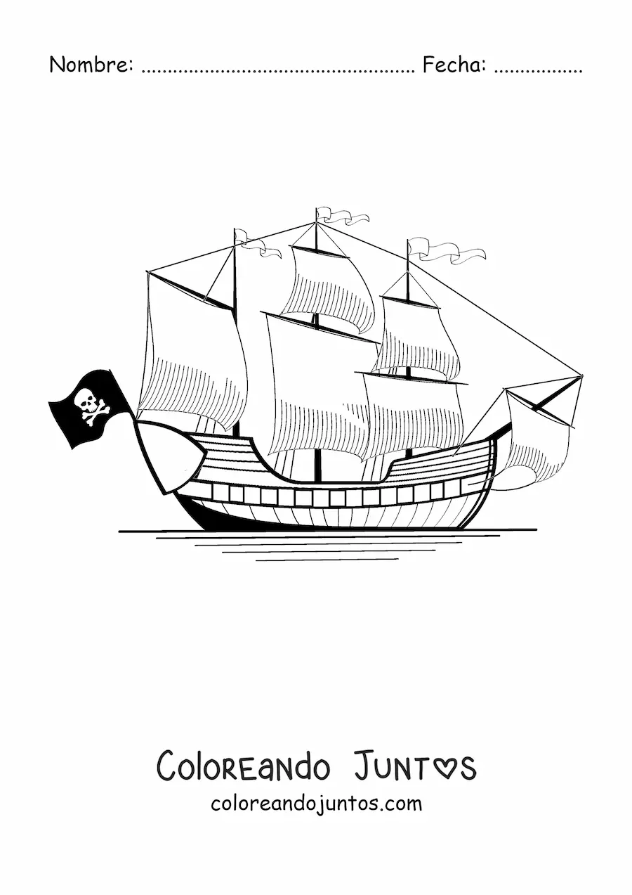 Imagen para colorear de un barco pirata en el mar