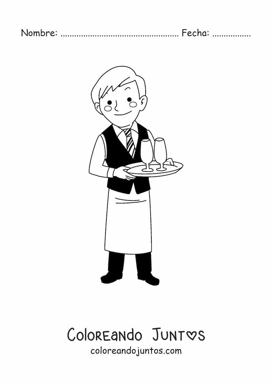 Imagen para colorear de mesero de un restaurante