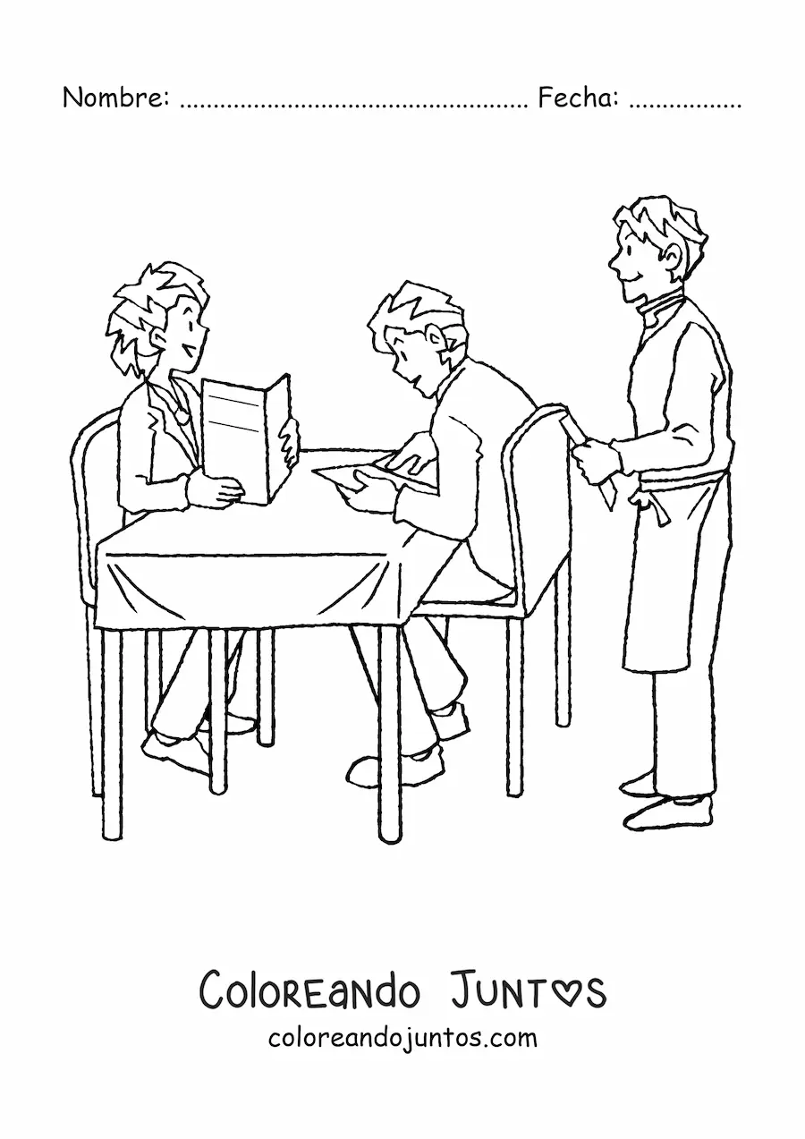 Imagen para colorear de mesero trabajando en un restaurante