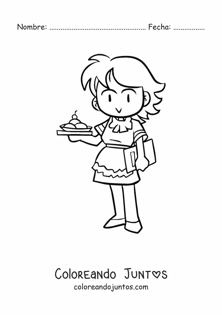 Imagen para colorear de mesera de una cafetería