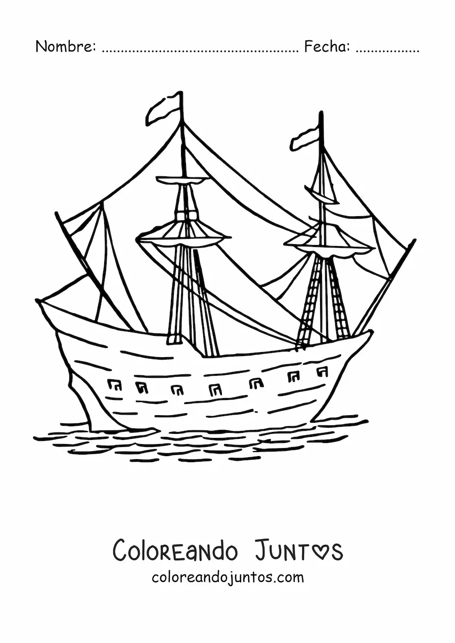 Imagen para colorear de un barco en el mar