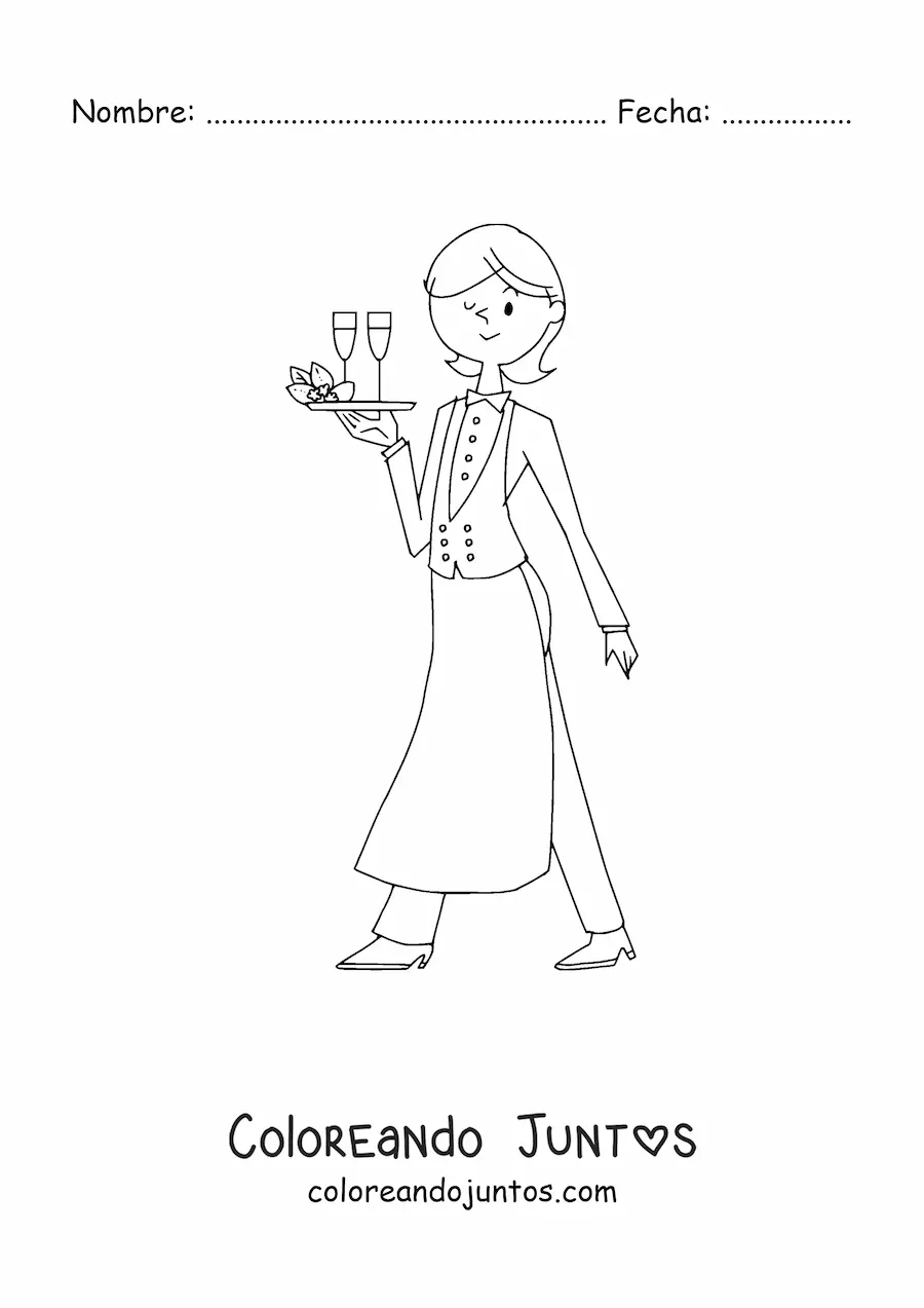 Imagen para colorear de mujer con oficio de camarera