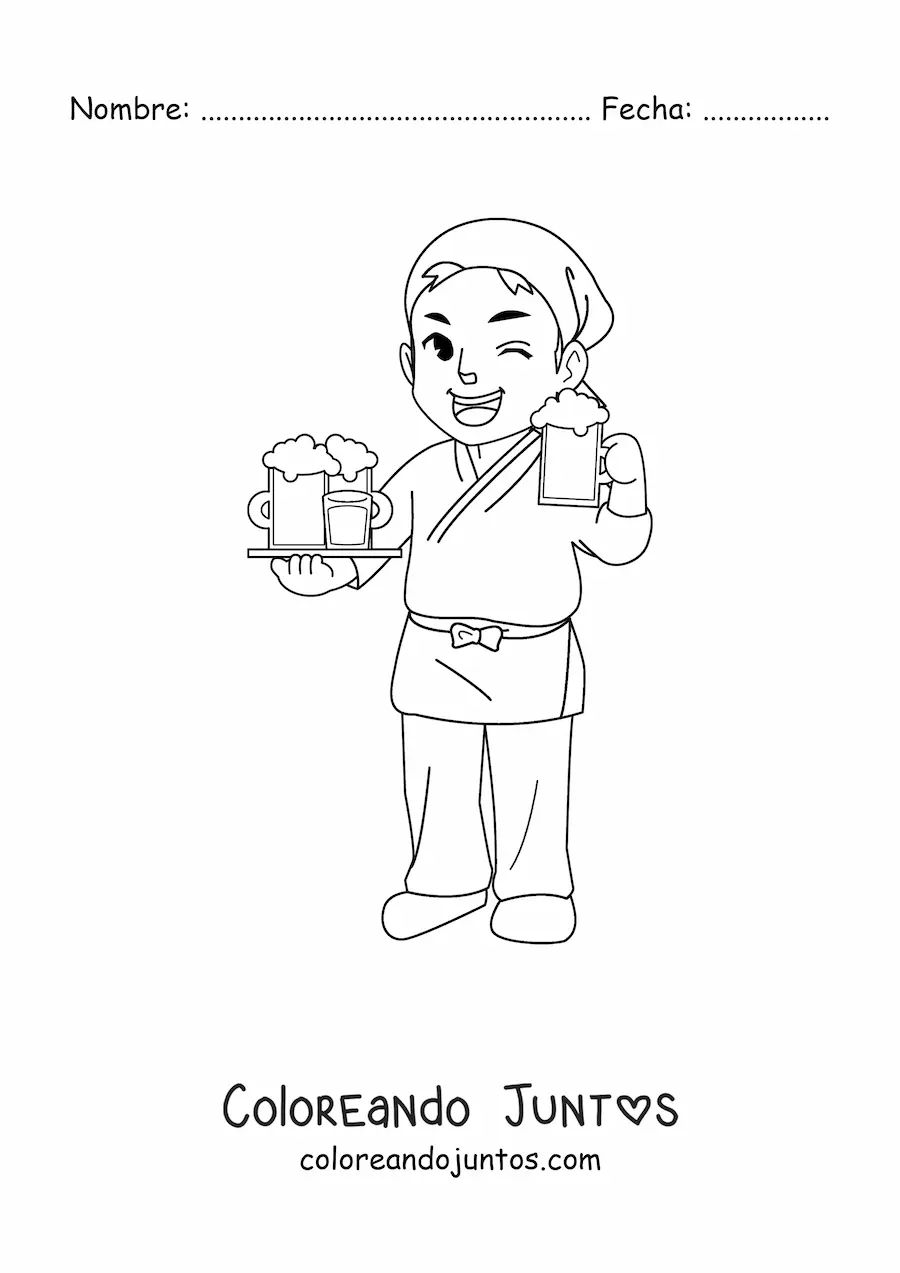 Imagen para colorear de mesero de un bar animado
