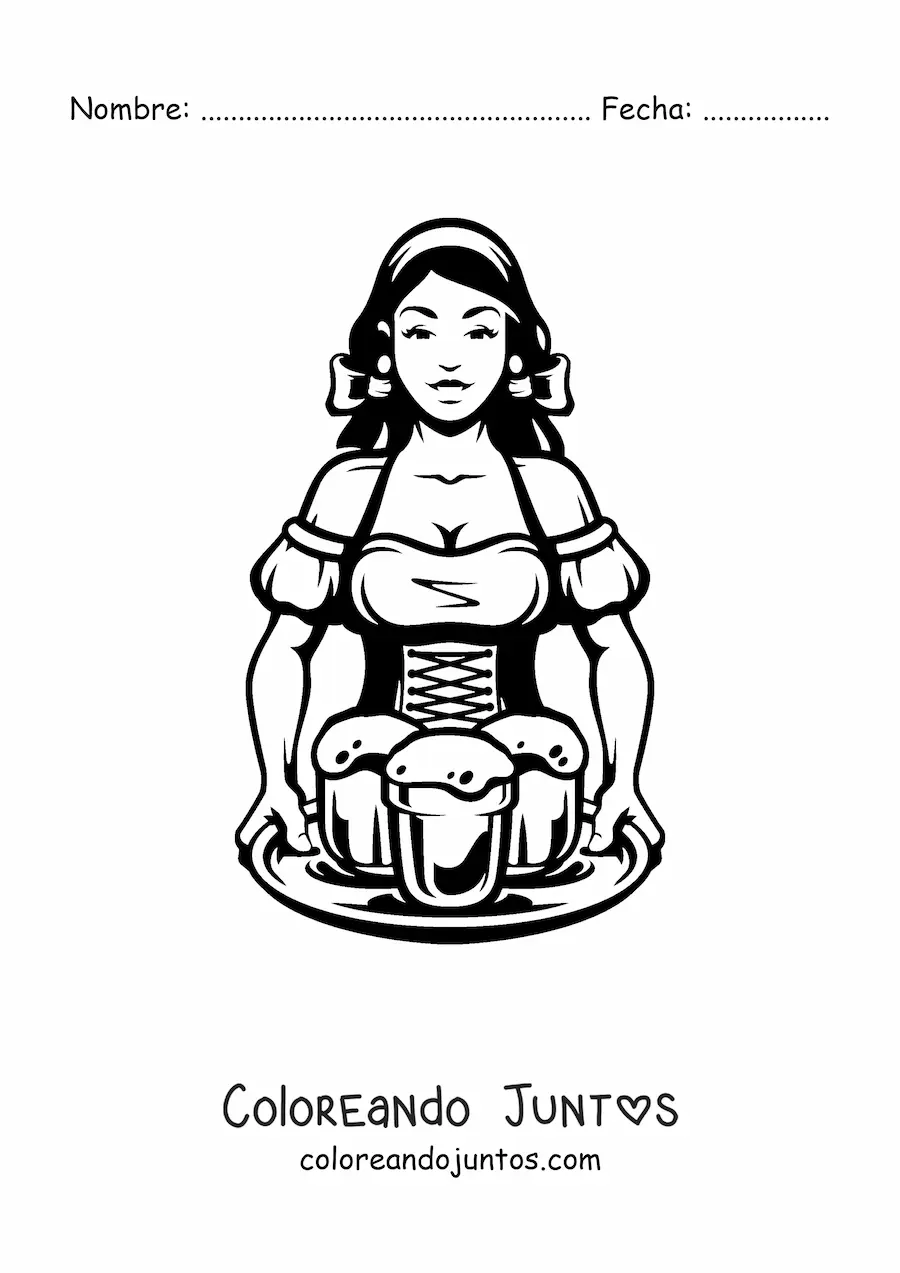Imagen para colorear de mesera de una taberna medieval