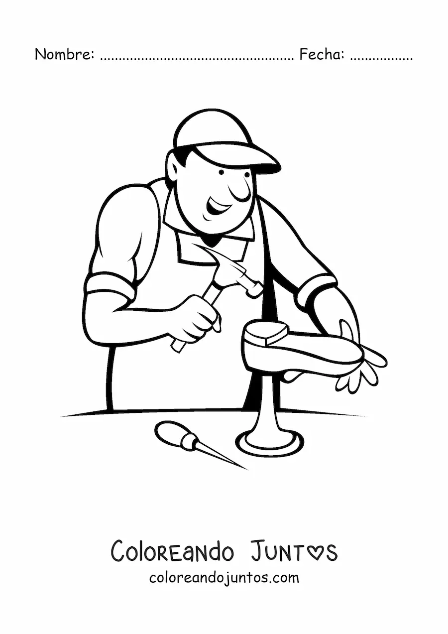Imagen para colorear de zapatero animado elaborando calzado