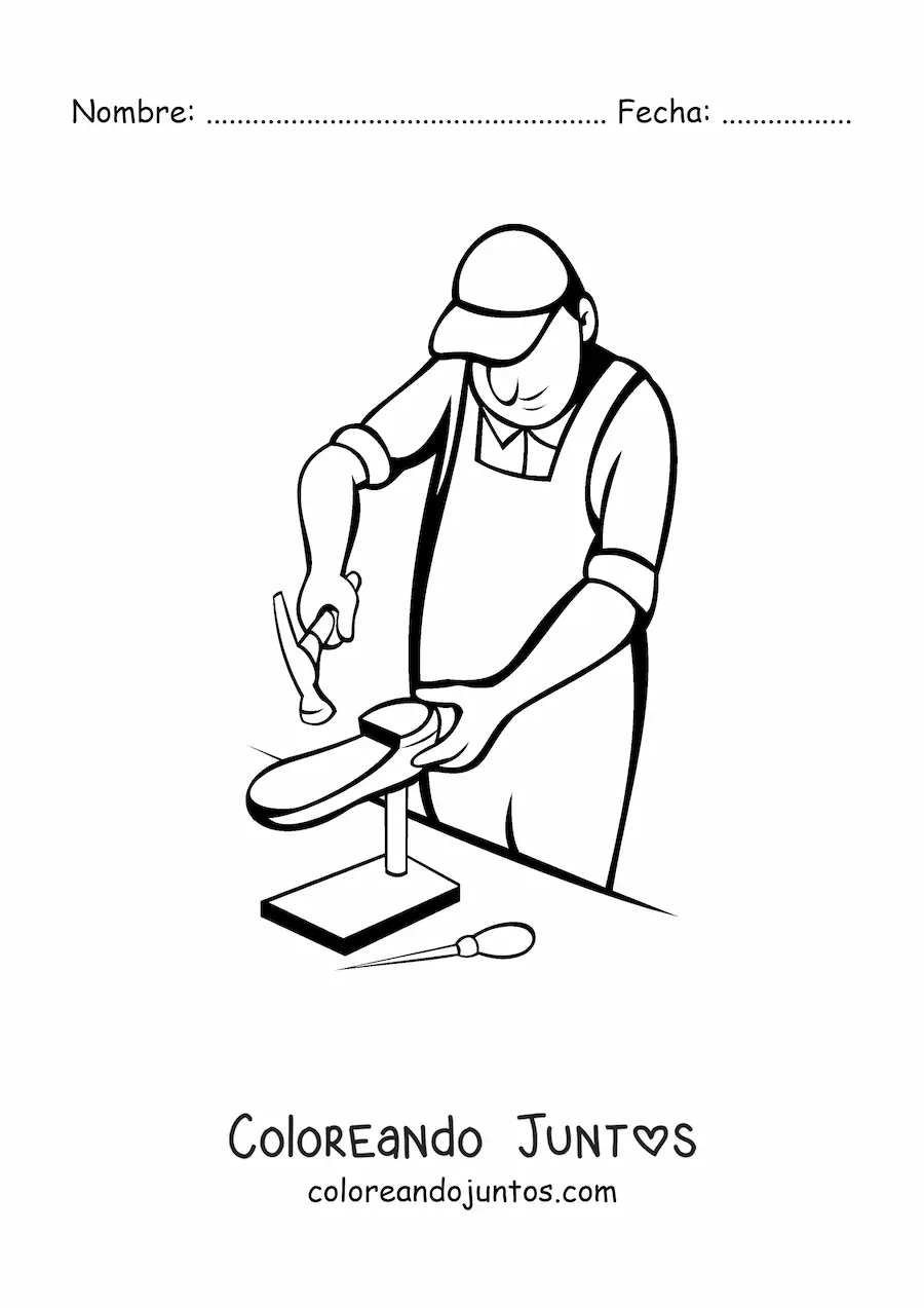 Imagen para colorear de zapatero animado elaborando un zapato