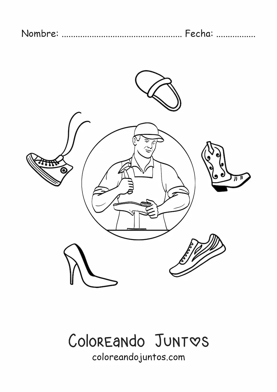Imagen para colorear de zapatero trabajando en un zapato