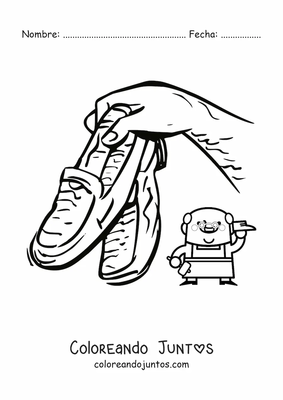 Imagen para colorear de zapatero artesano animado con un par de zapatos