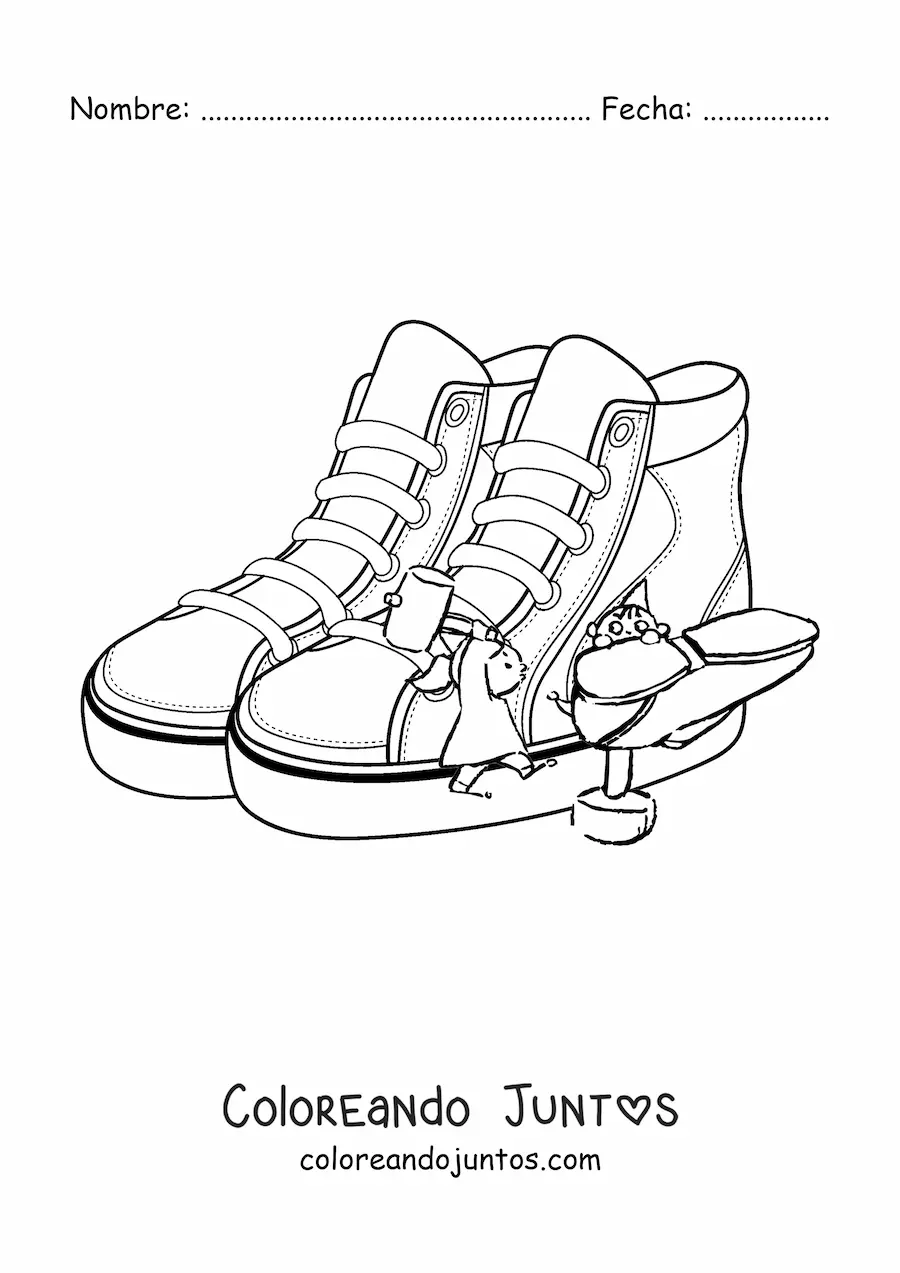 Imagen para colorear de duendes zapateros con un par de zapatos