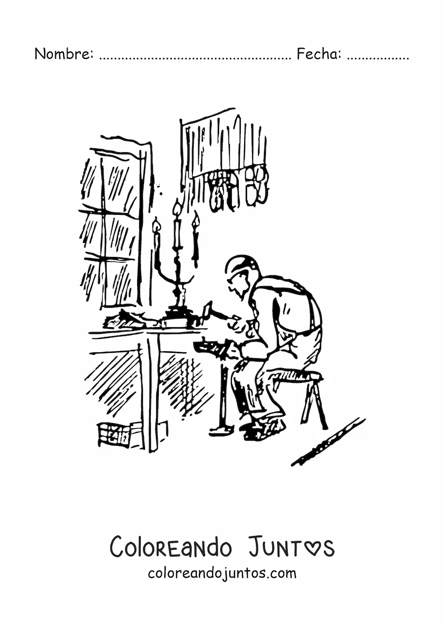 Imagen para colorear de zapatero trabajando en su taller