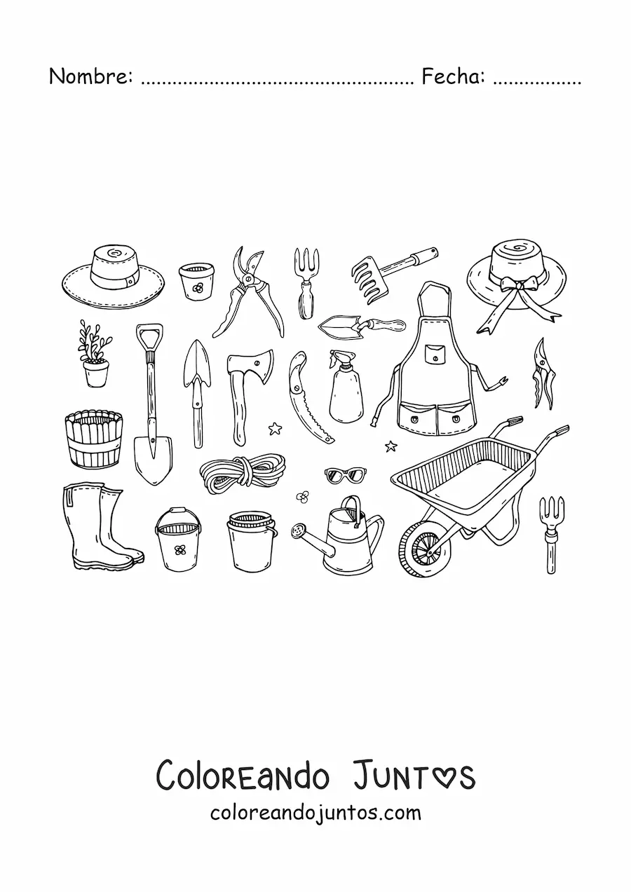 Imagen para colorear de herramientas de un jardinero