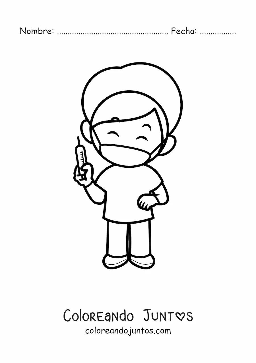 Imagen para colorear de enfermero animado con una jeringa