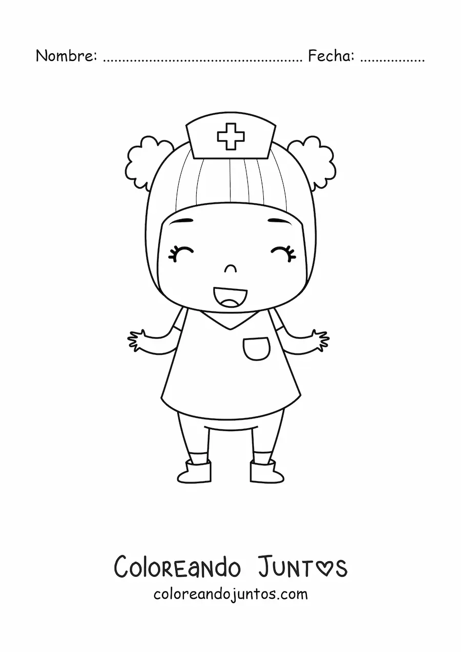 Imagen para colorear de niña enfermera animada