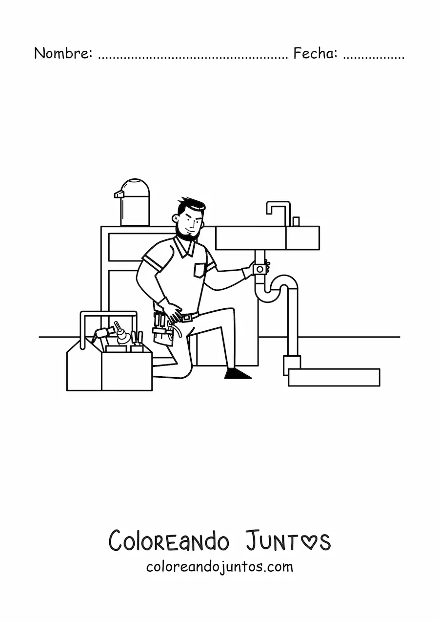 Imagen para colorear de fontanero animado trabajando en un lavabo