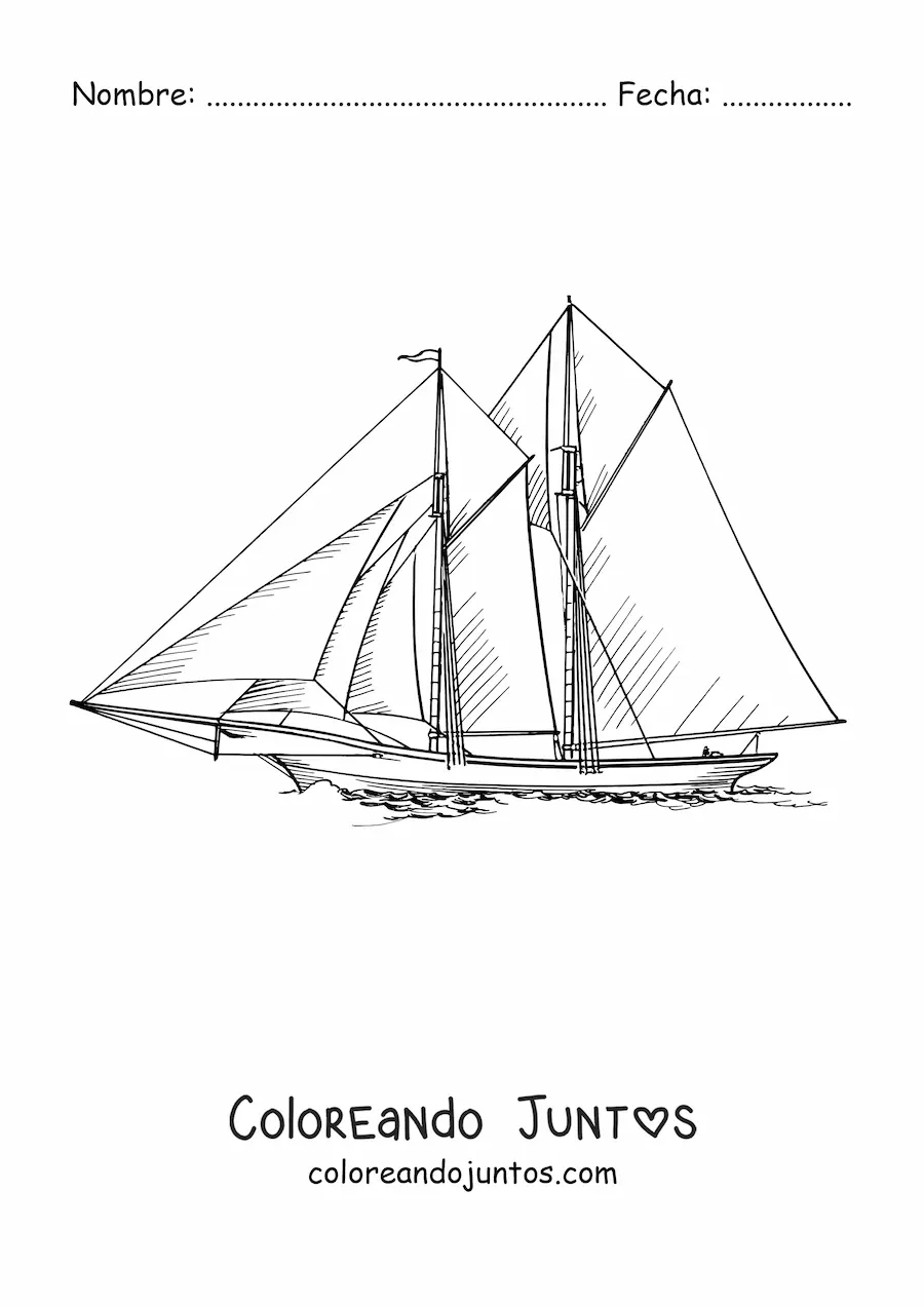 Imagen para colorear de un velero en el mar