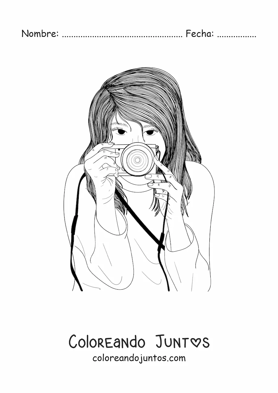 Imagen para colorear de chica realista tomando una fotografía