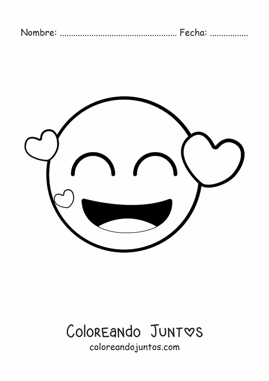 Imagen para colorear de emoji feliz con corazones