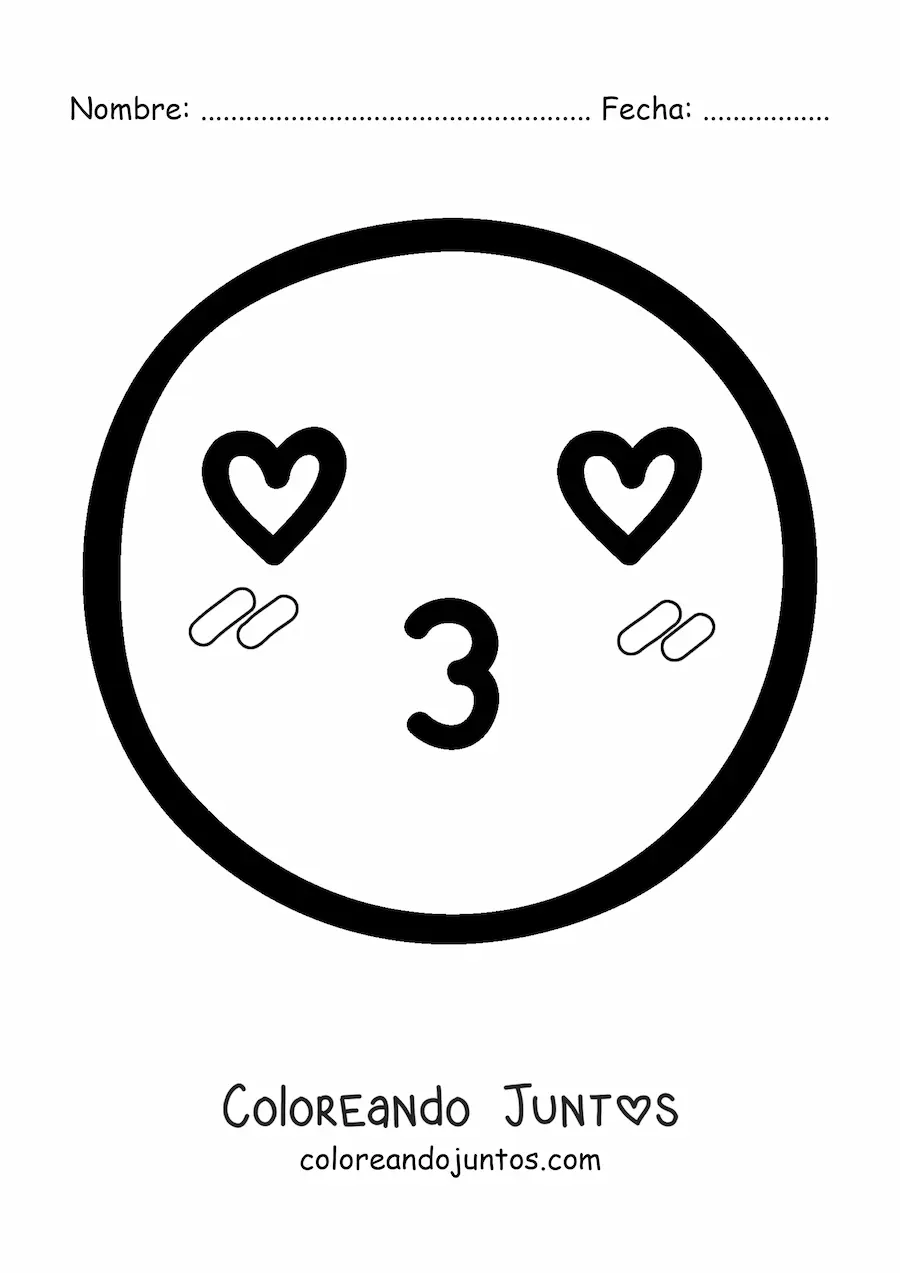 Imagen para colorear de emoji enamorado kawaii grande