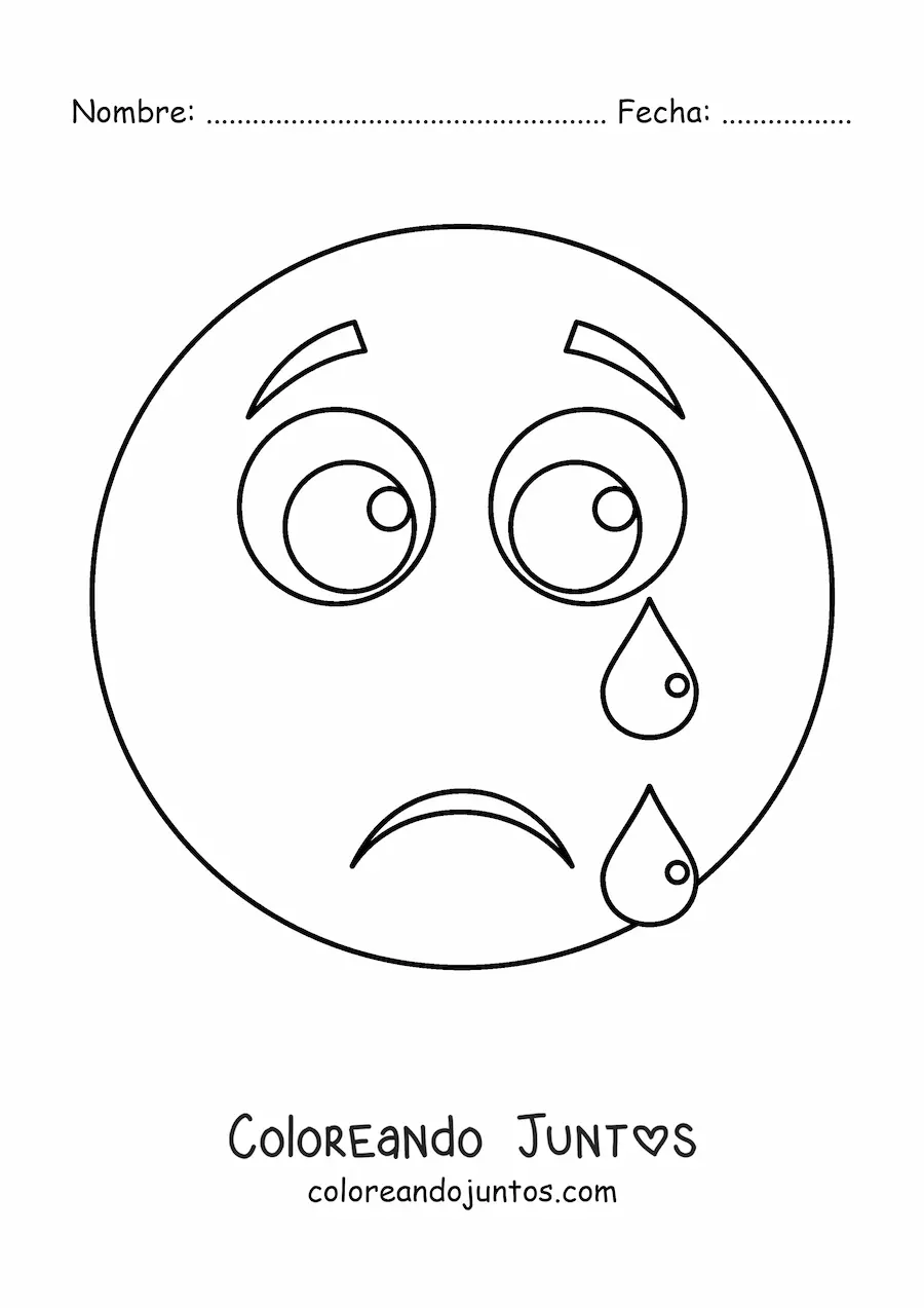 Imagen para colorear de emoji de cara llorando con lágrimas