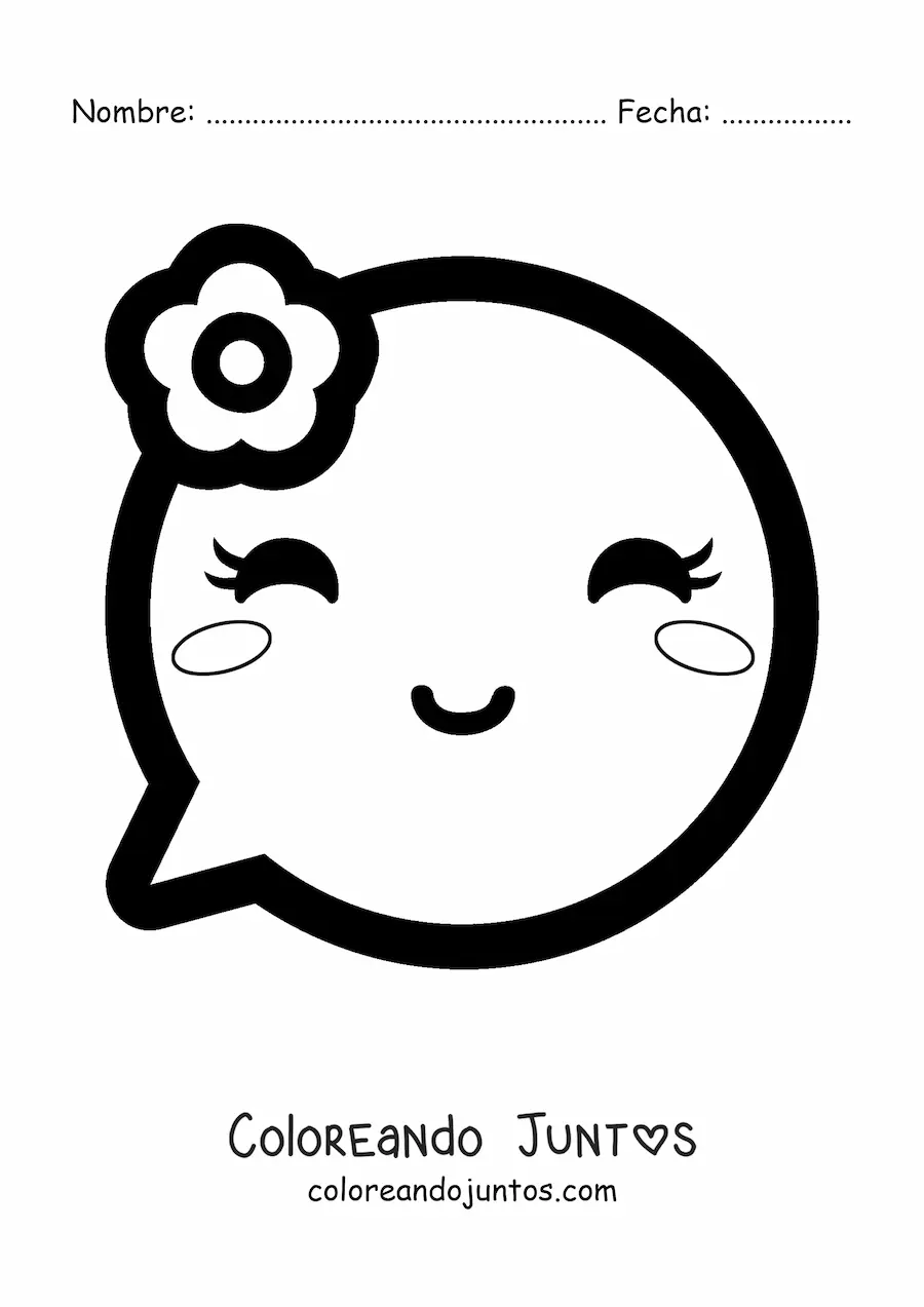 Imagen para colorear de emoji kawaii sonriendo con una flor