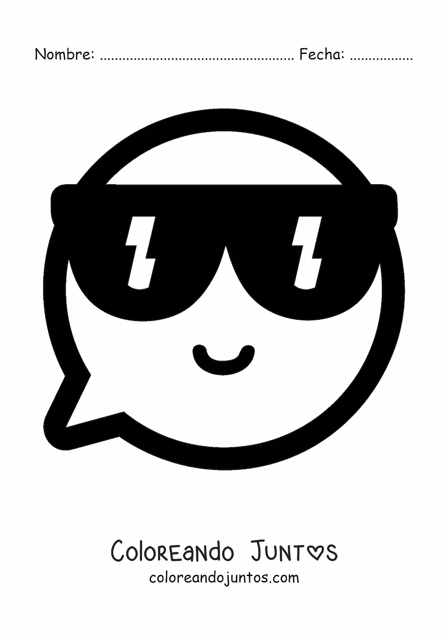 Imagen para colorear de emoji kawaii sonriendo con lentes de sol
