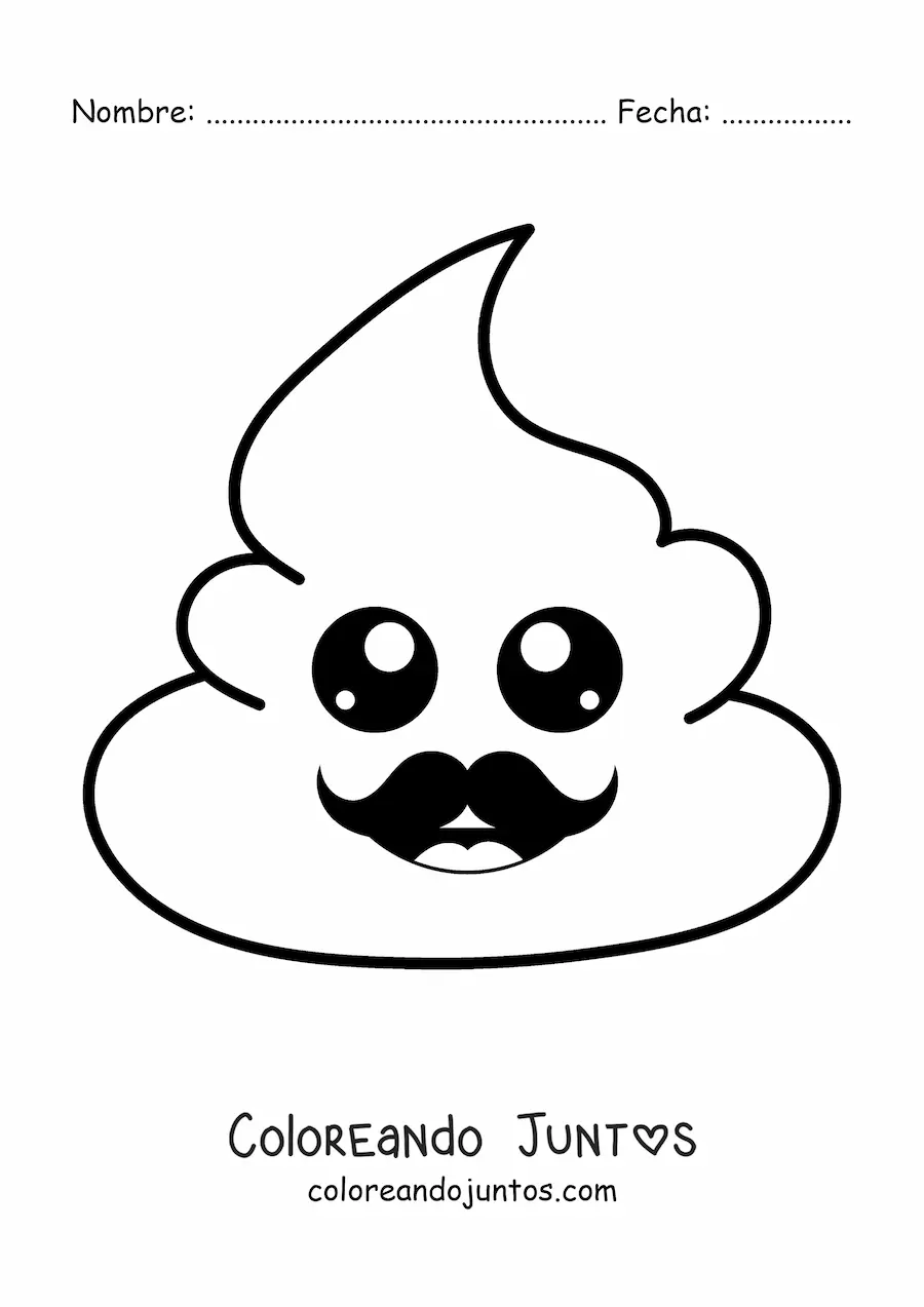 Imagen para colorear de emoji de caquita feliz con mostacho