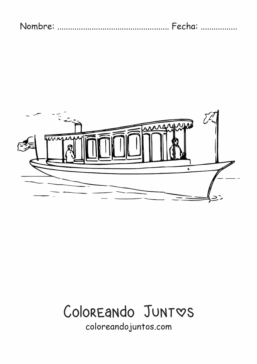 Imagen para colorear de un barco a vapor en el mar